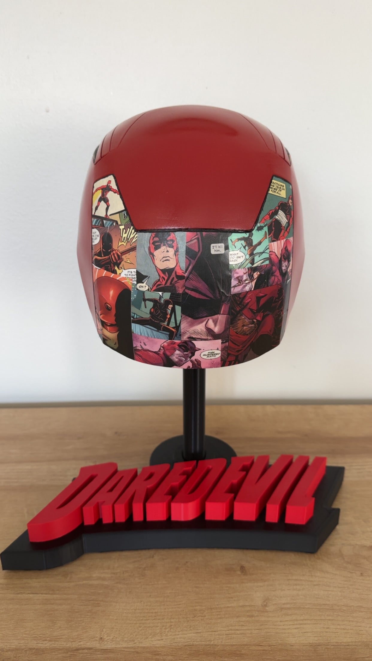 Daredevil Custom Display Cowl – Finished with Comic Strip Art