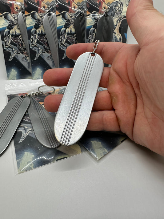 Silver Surfer Surfboard Keychain