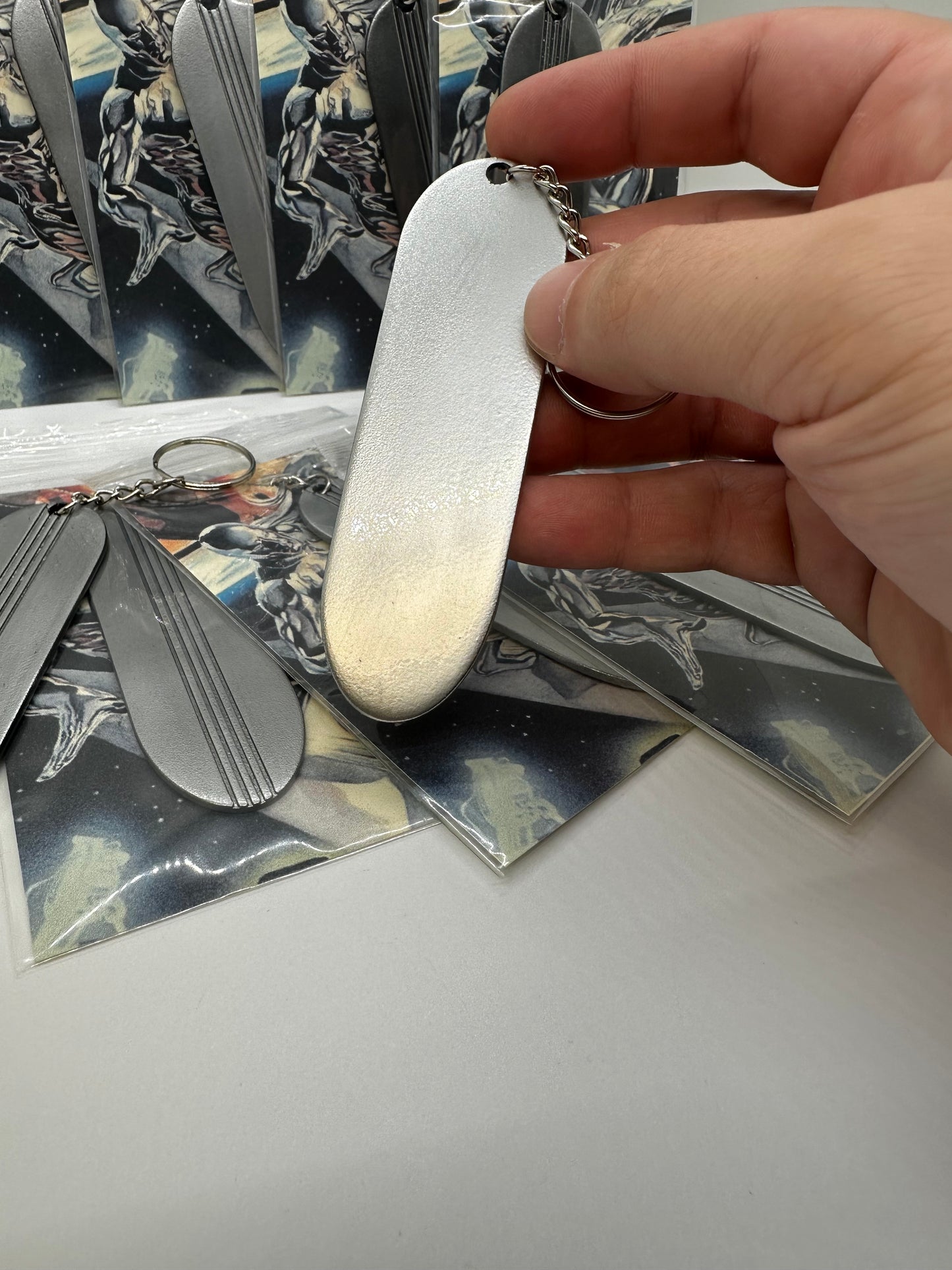 Silver Surfer Surfboard Keychain